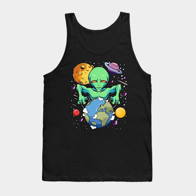 Space Day Alien Puppeteer Shifting Earth Planets Stars SciFi Tank Top by Alinutzi